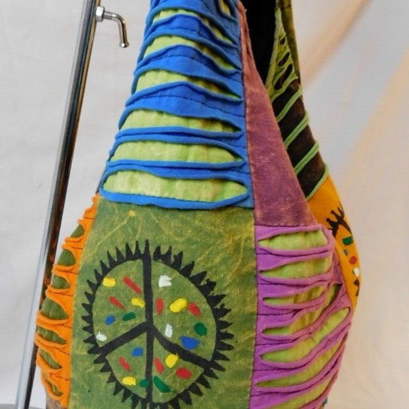 The Collection Royal Printed Patch and Razor Cut Cotton Hobo Bag Peace bag - Picture 5 of 9